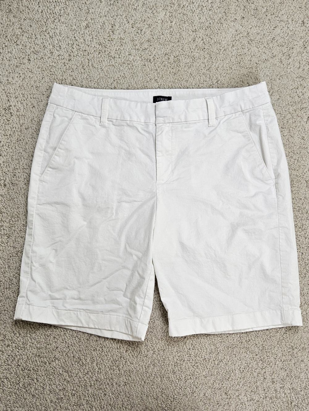 J Crew White Shorts Womens 10 Stretch Long Flat Front Nautical Coastal Preppy